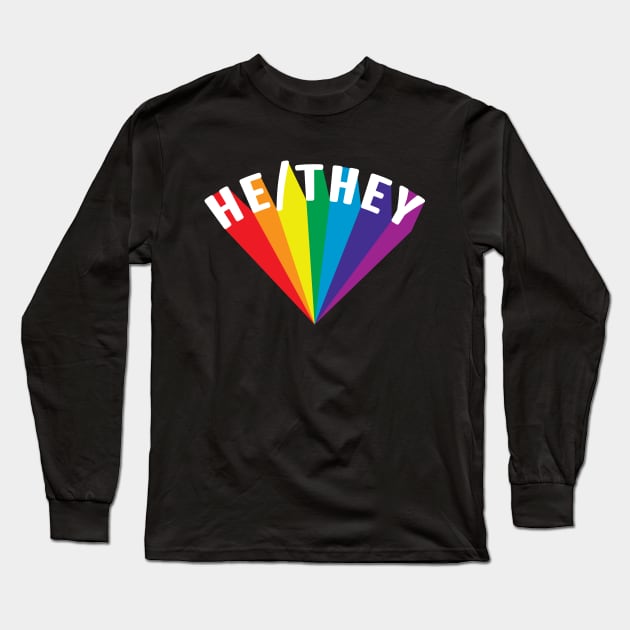 He/They Pronouns Rainbow Burst Long Sleeve T-Shirt by lavenderhearts